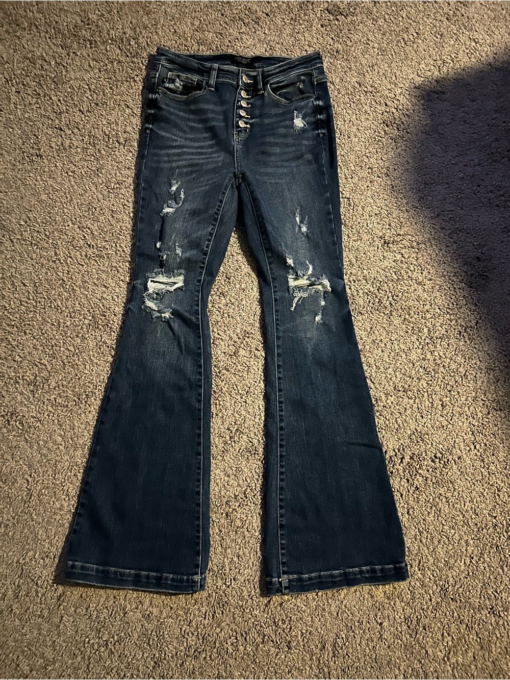 Judy Blue Dark Blue Distressed Flare Jeans